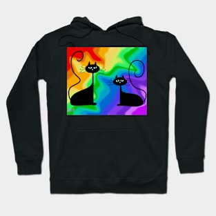 Two Cosmic Cats on Rainbow Background Hoodie